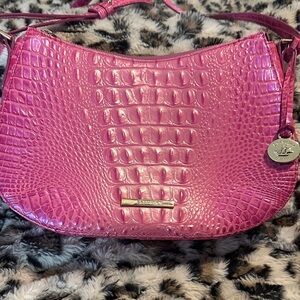 Brahmin Hot Pink Croc-Embossed Leather Shoulder Bag